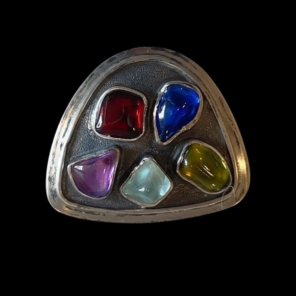 H. Fred Skaggs Modernist Sterling Silver Signed Set of 2 Brooches w/Tourmaline C - Picture 6 of 15